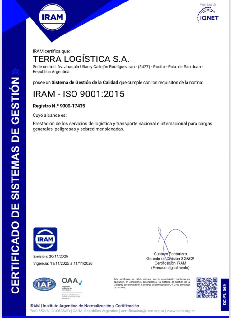 Certificado ISO 9001:2015 IRAM